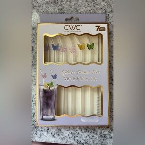 CWC Glass Straw Set with Colorful Butterfly Accents